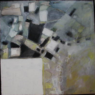 composition en ut et blanc  2 .huile 100x100cm